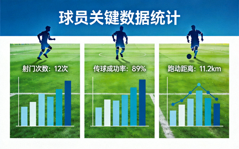 球员数据统计图表展示射门、传球、跑动距离等关键指标
